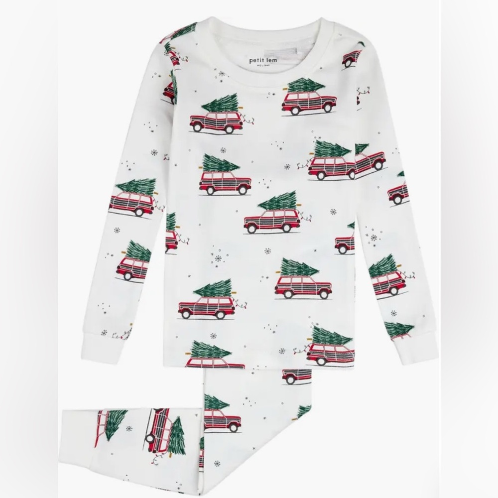 Petit Lem Festive Print Fitted Organic Cotton Two-Piece Pajamas
